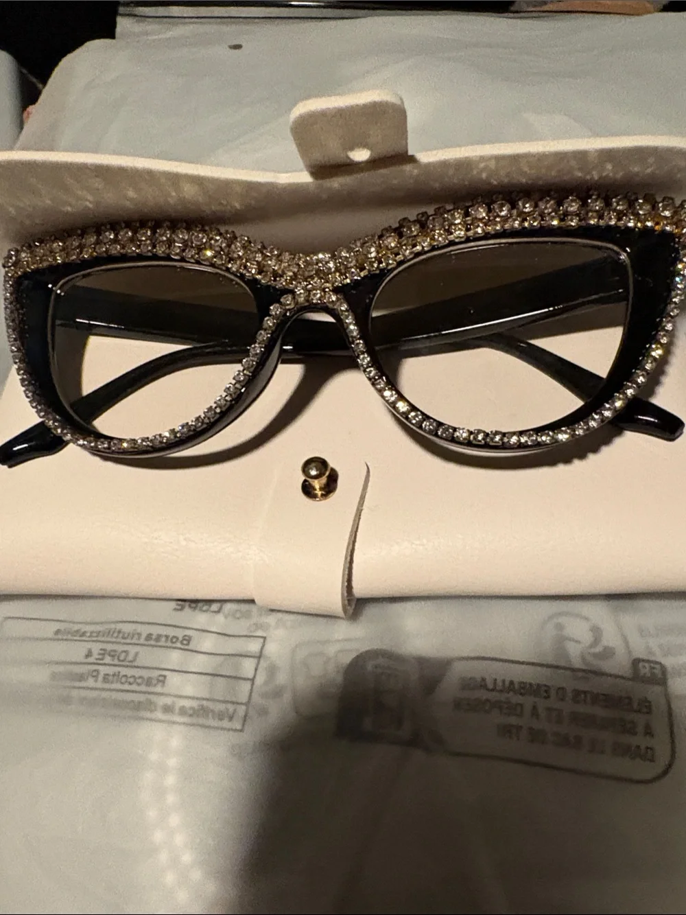Embellished Black Cat-Eye Eyeglass Frame- Rhinestone Trim